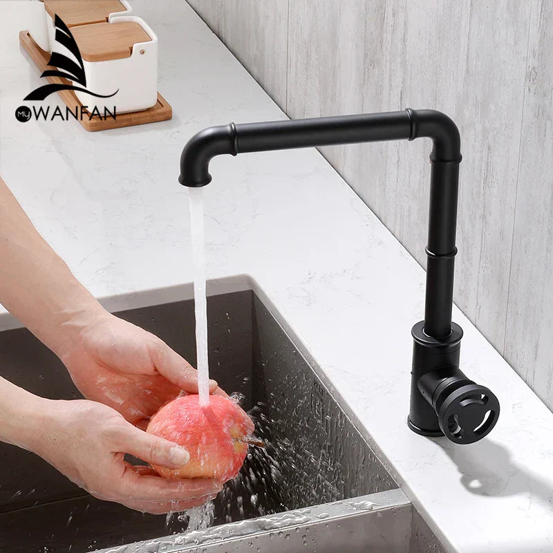 DecorBites™ Gold Brass Retro Industrial Style Bathroom Faucet Hot Cold Mixer Tap