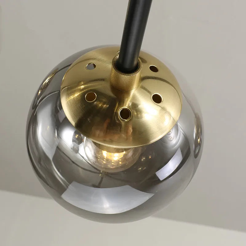 DecorBites™ Glass Ball LED Chandelier: Retro Round Wrought Iron Indoor Lighting for Kitchen, Living Room, Farmhouse