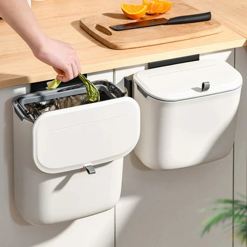 DecorBites™ Kitchen Wall-Mounted Waste Bin with Lid - Cabinet Door Hanging Garbage Can