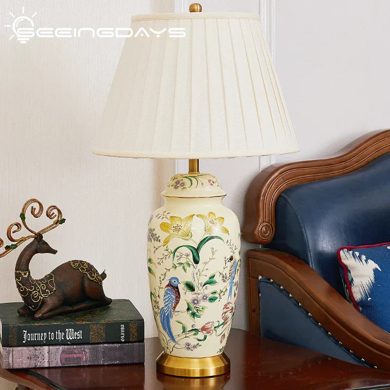 DecorBites™ Country Flower Bird Ceramic Table Lamp Modern Simple Retro Bedroom Bedside