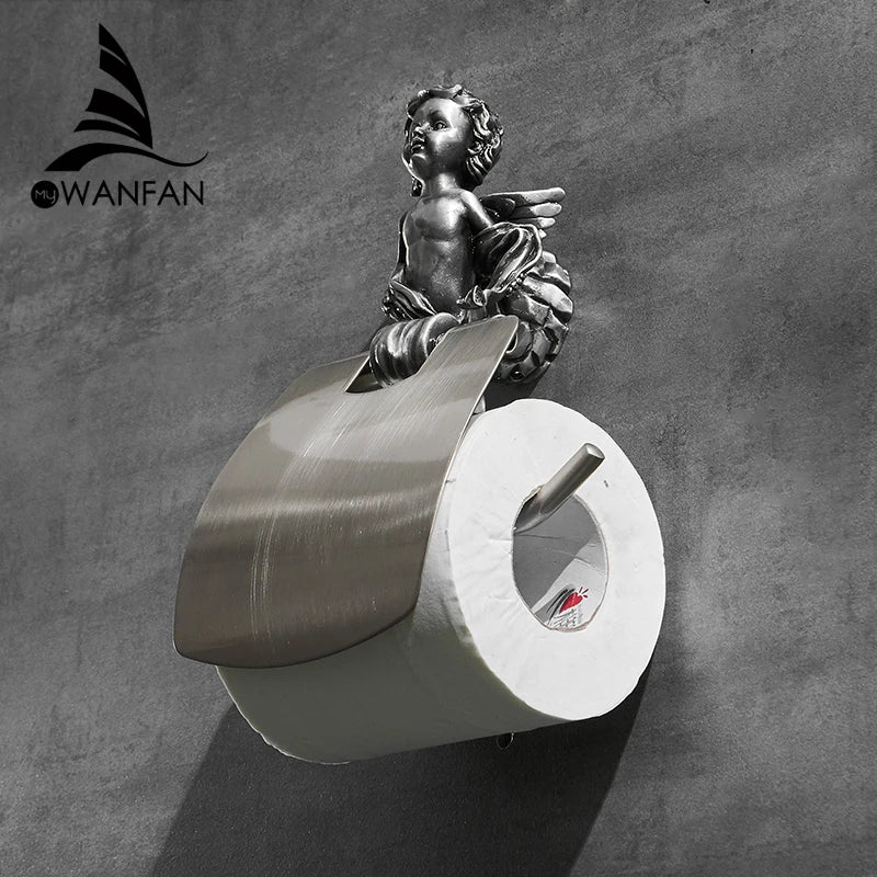 DecorBites™ Classic Angel Gold Toilet Paper Holder Wall Mounted for Bathroom Home