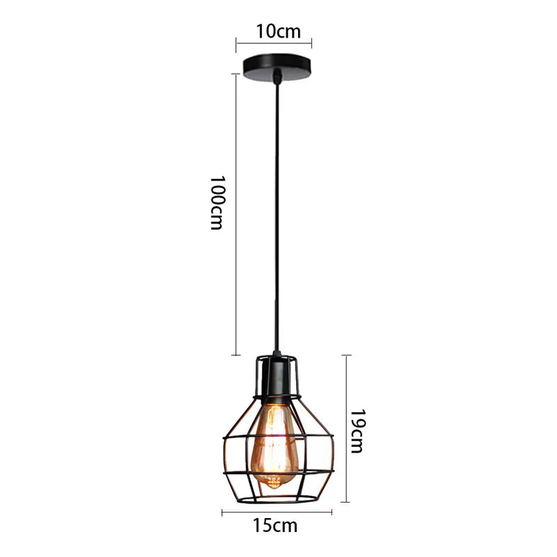 DecorBites™ Industrial Nordic Cage Pendant Light, Black Iron Retro Loft Hanging Lamp