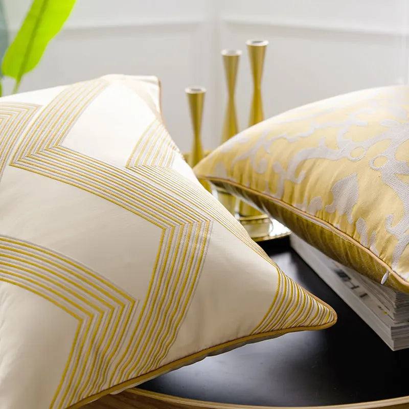 DecorBites™ Gold Geometry Cut Velvet Embroidered Lumbar Pillow Cover Chic Style 35x50cm