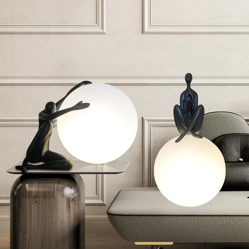 DecorBites™ Abstract Humanoid Ball Holder Table Lamp - Modern Art Sculpture Light