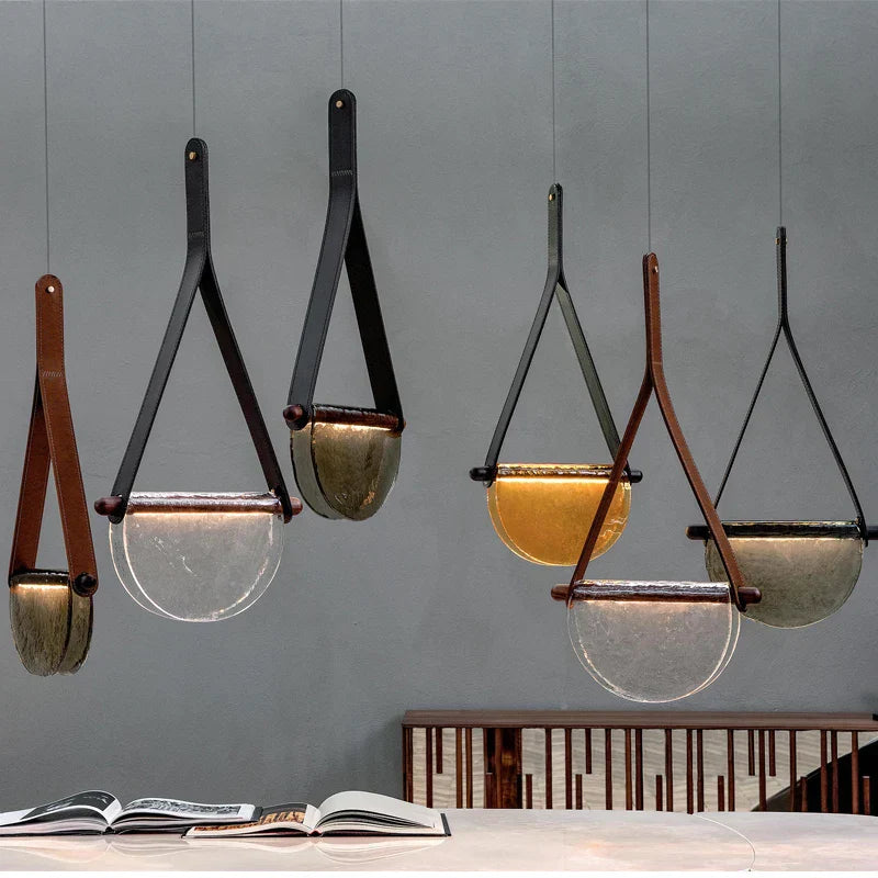 DecorBites™ Handmade Leather Glass Pendant Lamp for Room Restaurant Bedside - Modern Style