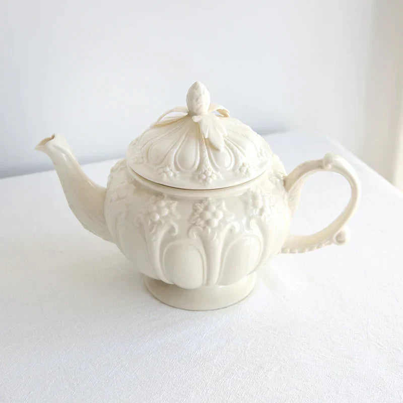 DecorBites™ French Garden Cream Ceramic Tea Cup Saucer Set for Elegant Afternoon Tea