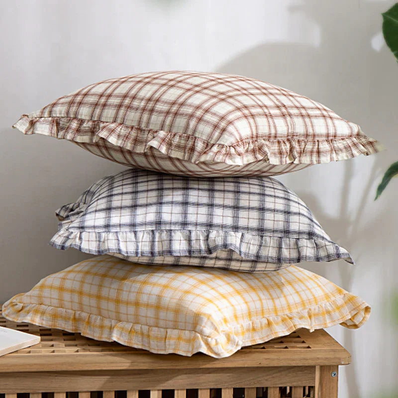 DecorBites™ Cotton Coffee Black Yellow Green Cushion Cover 45x45cm Fringed Skirt Home Decor