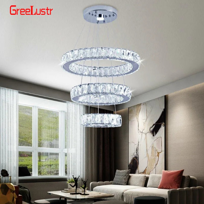 DecorBites™ Crystal LED Chandelier: Modern Pendant Light for Luxury Home Decor and Living Room