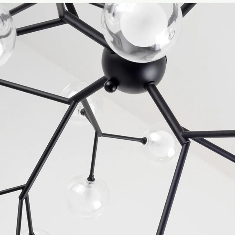 DecorBites™ Glass Ball Firefly LED Tree Branch Chandelier Industrial Black Lighting