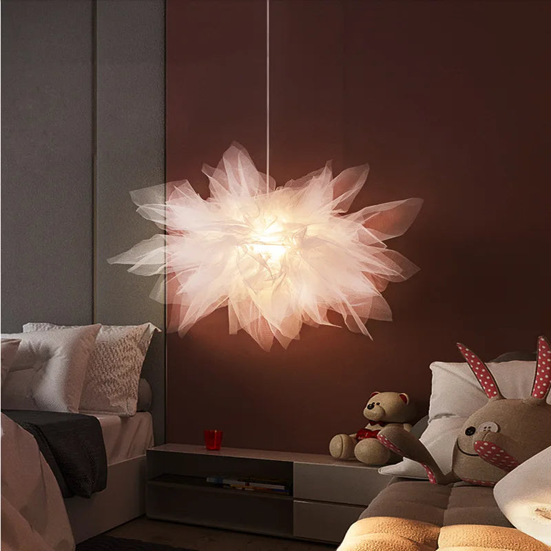 DecorBites™ Gauze Flower Chandeliers: Modern Nordic Mesh Pendant Light for Bedroom, Living, Children's Room