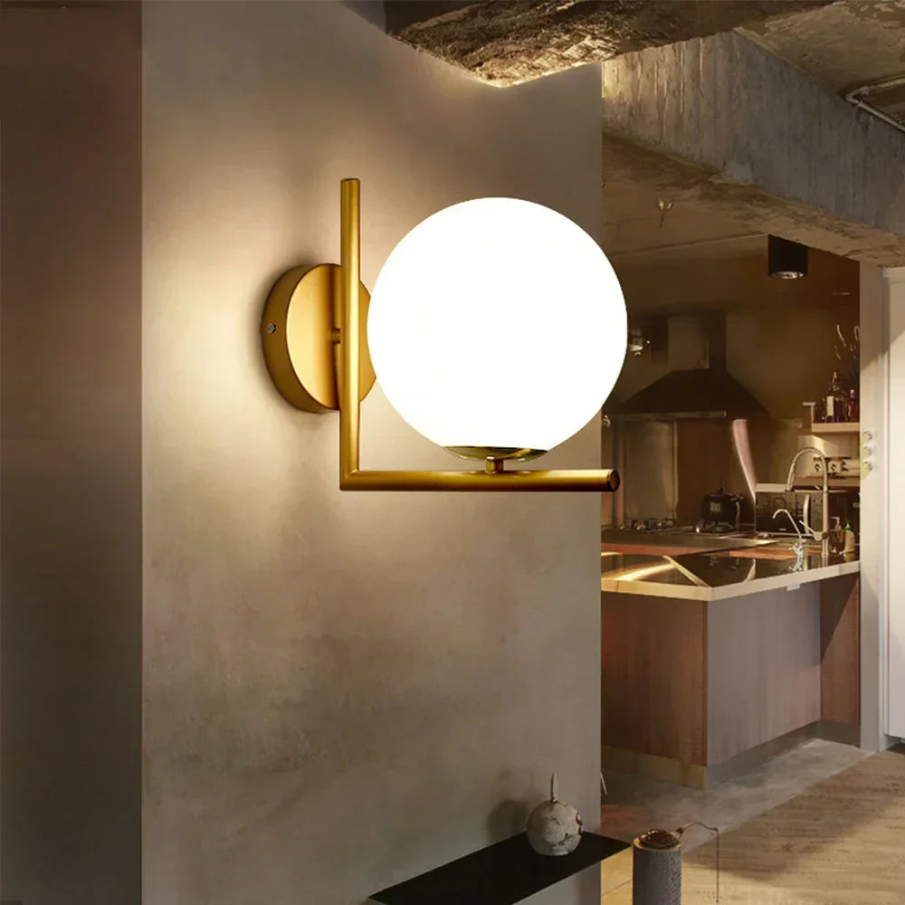 DecorBites™ Glass Globe Wall Lamp for Bedroom, Staircase, Hallway, Office - Modern E27 Indoor Fixture