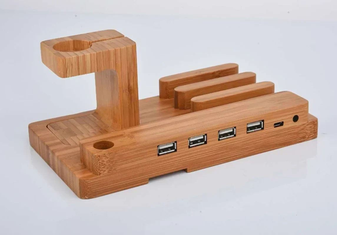 DecorBites™ Bamboo Base 3-in-1 Charging Stand for Phone and Watch