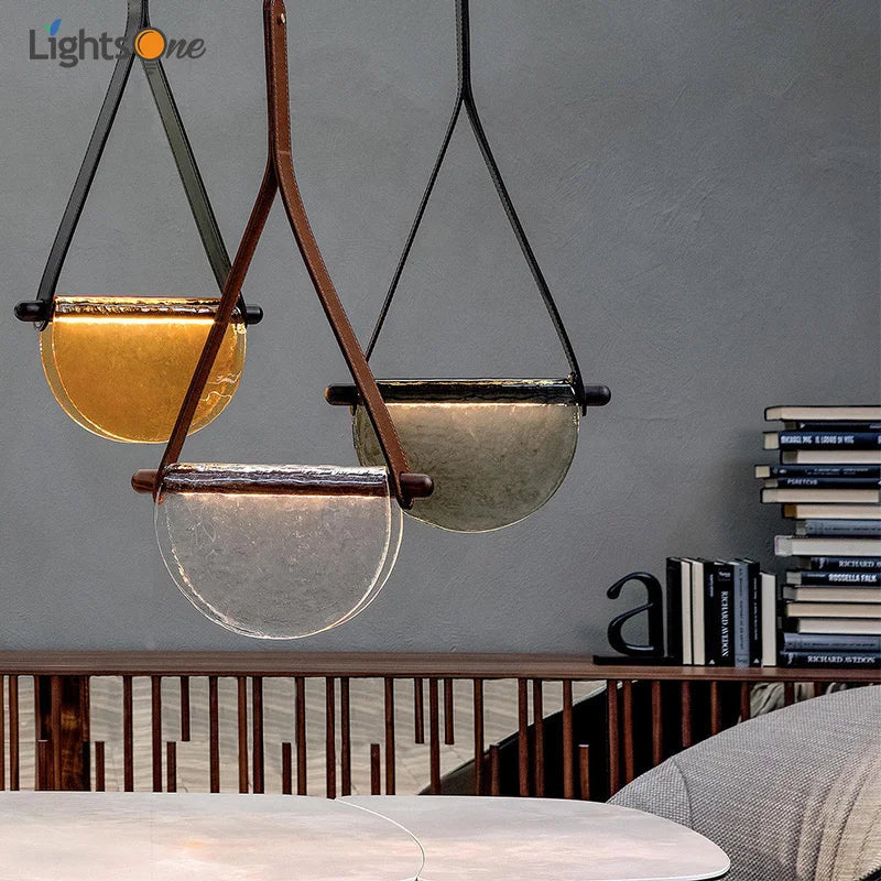 DecorBites™ Handmade Leather Glass Pendant Lamp for Room Restaurant Bedside - Modern Style