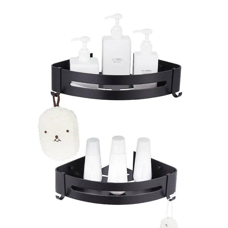 DecorBites™ Black Aluminum Bathroom Corner Shelf Wall Mounted