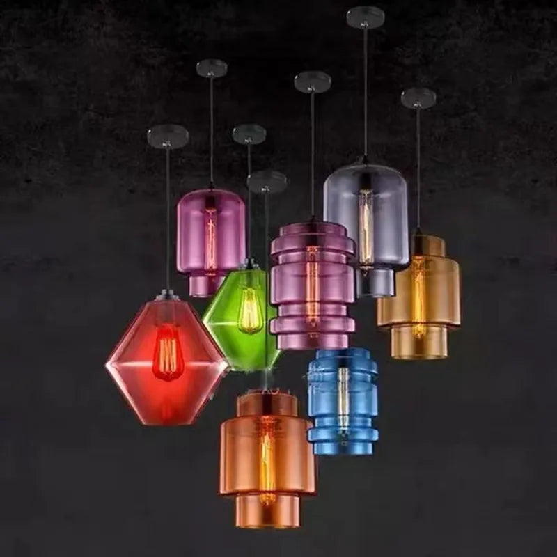 DecorBites™ Geometric Glass Pendant Light Collection: Modern Crystalline Pendant Series