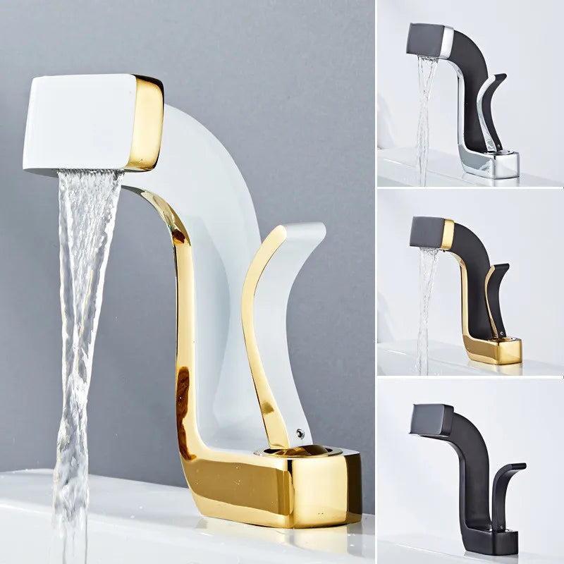 DecorBites™ Gold Brass Basin Faucet Cold Hot Water Mixer Sink Tap Deck Mount