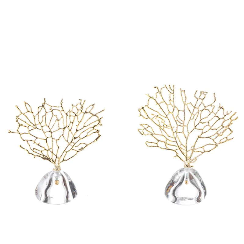DecorBites™ Crystal Metal Golden Coral Handicraft Home Decor for Modern Living Space