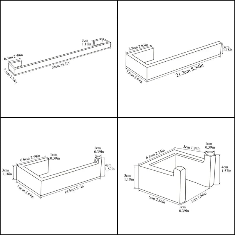DecorBites™ Brushed Bath Hardware Set: Robe Hook, Towel Bar, Shelf, Tissue Holder, Toothbrush Stand
