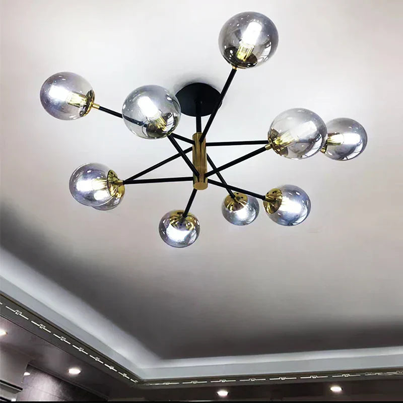 DecorBites™ Glass Ball LED Chandelier: Retro Round Wrought Iron Indoor Lighting for Kitchen, Living Room, Farmhouse
