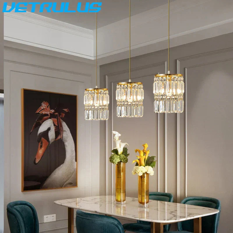 DecorBites™ Crystal Copper LED Chandelier Pendant Light Modern Luxury Ceiling Lamp