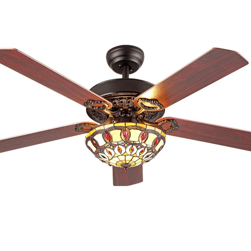 DecorBites™ 52-inch Tiffany Ceiling Fan Light with Remote Control and Wood Leaf Design