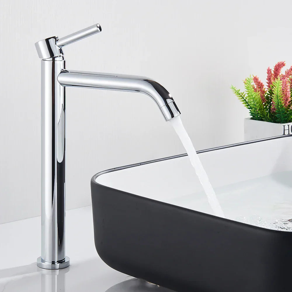 DecorBites™ Black Deck Mounted Basin Mixer Tap | Hot Cold Water Faucet for Bathroom Basin