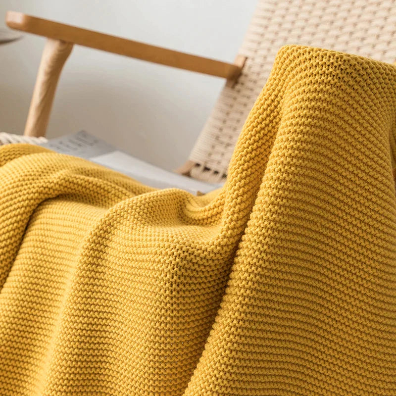 DecorBites™ Knit PomPom Tassel Throw Blanket - Soft Yellow Blanket 50"x62"