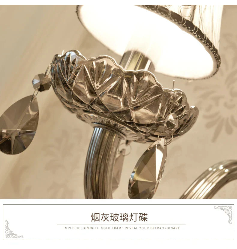 DecorBites™ Crystal Wall Lamp: Smoke Grey Shade, European Style, Double Heads