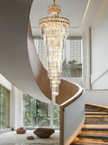 DecorBites™ Gold Stainless Steel Crystal Chandelier for Long Villa Staircase Lighting