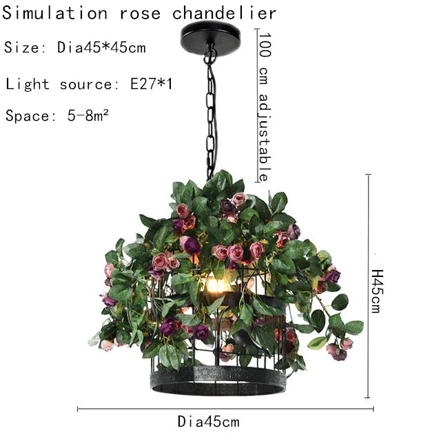 DecorBites™ Industrial Style Rose Chandelier - Wrought Iron Pendant Lamp for Home, Restaurant, Bar