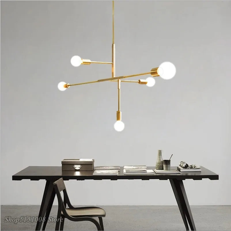 DecorBites™ Cross Style 5-Head Pendant Light in Gold and Black Finish for Modern Home Decor