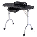 Foldable Portable Manicure Table with Drawer Casters and Cushion-Black