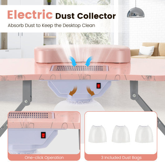 Manicure Nail Table with Bendable USB-plug LED Table Lamp-Pink