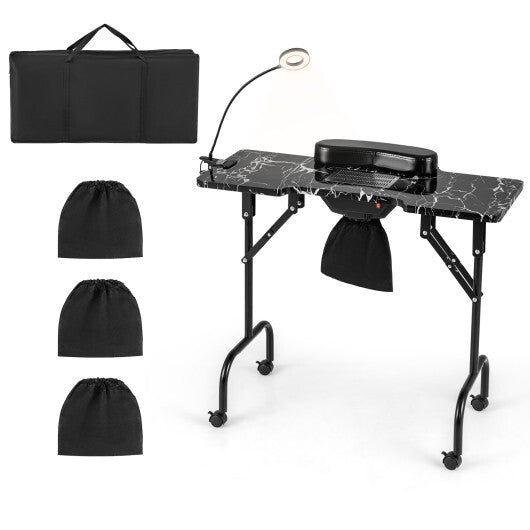 Folding Manicure Nail Table with Electric Dust Collector-Pink