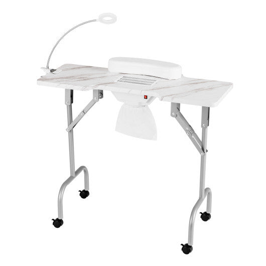 Folding Manicure Nail Table with Electric Dust Collector-Pink
