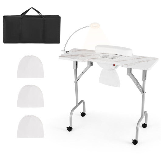 Folding Manicure Nail Table with Electric Dust Collector-Pink
