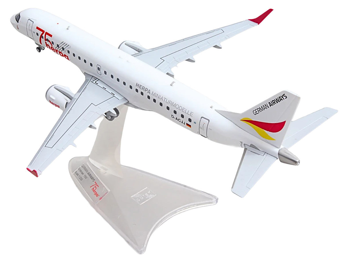 Embraer E190 Commercial Aircraft "German Airways - Herpa 75 Years" (D-ACJJ) White with Graphics 1/200 Diecast Model by Herpa