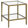 Square Side Table Gold Antique Brass Metal Glass Top Bottom Shelf Sofa Table
