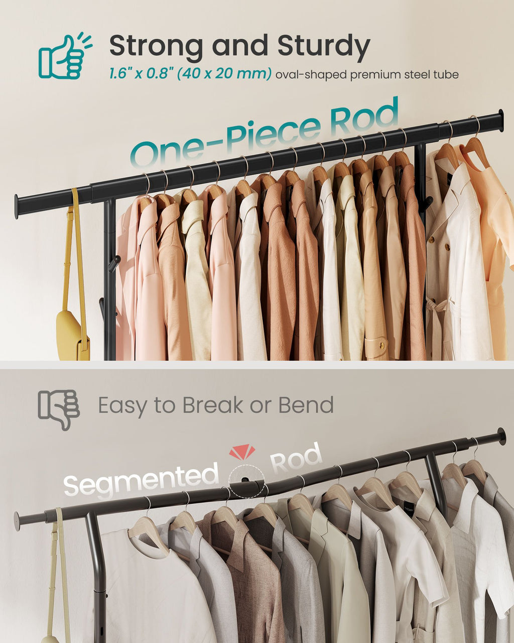 Clothes Rack, Heavy-Duty Rolling Clothing Garment Rack, Ink Black