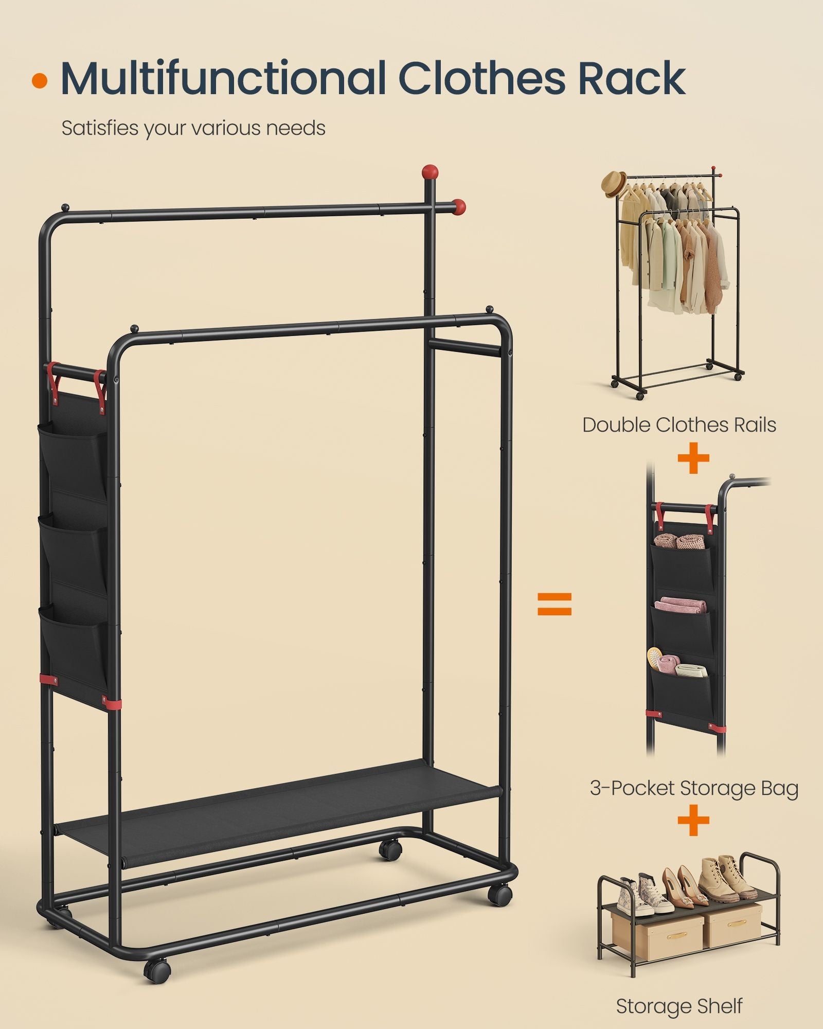 Double-Rod Clothes Rack on Wheels