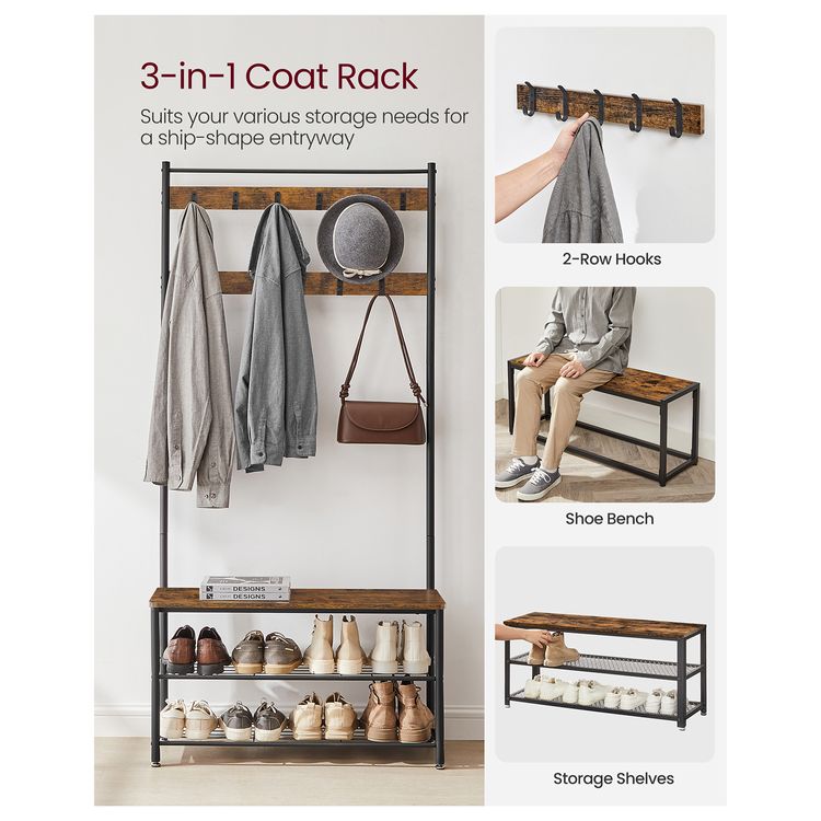 Coat Rack, Hall Tree with Shoe Storage Bench, Entryway Bench with Shoe Storage
