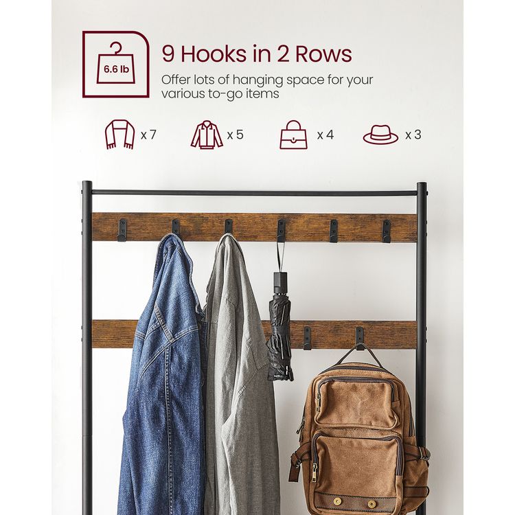 Coat Rack, Hall Tree with Shoe Storage Bench, Entryway Bench with Shoe Storage