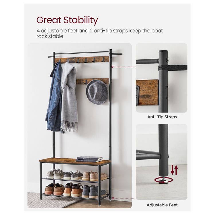 Coat Rack, Hall Tree with Shoe Storage Bench, Entryway Bench with Shoe Storage