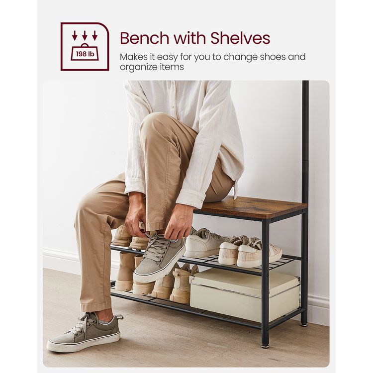 Coat Rack, Hall Tree with Shoe Storage Bench, Entryway Bench with Shoe Storage