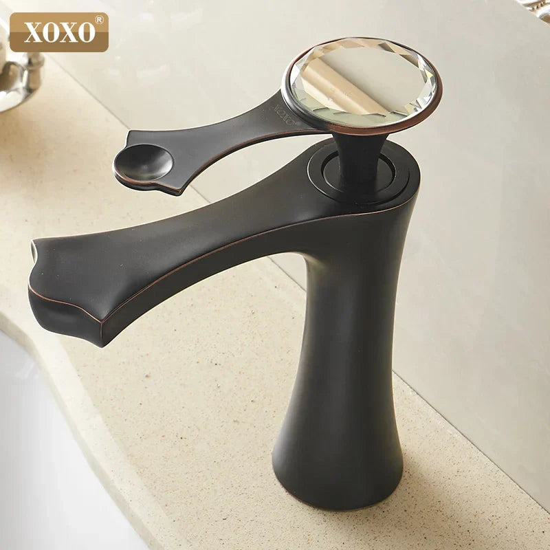DecorBites™ Diamond Golden Black Basin Faucet Single Handle Bathroom Sink Mixer Tap