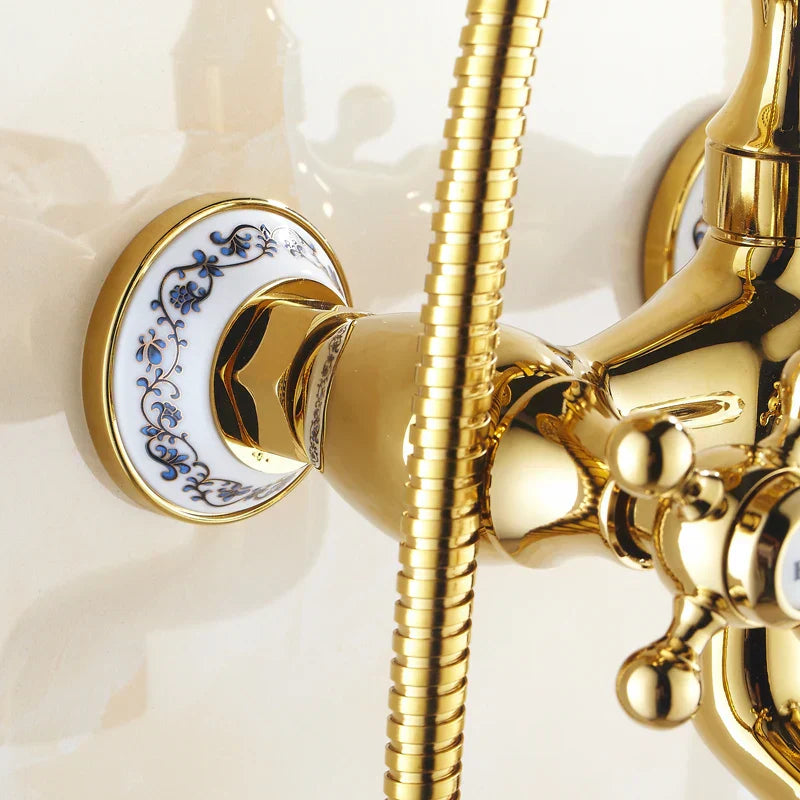 DecorBites™ Gold Brass Wall Mounted Bathtub Faucet with Hand Held Shower Kit