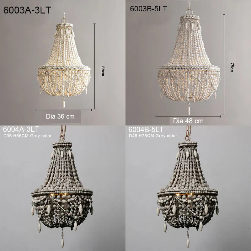 DecorBites™ French Country Wood Bead Chandelier: 3/5 Lights Princess Decorative Hanging Fixture
