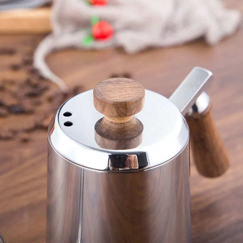 DecorBites™ Gooseneck Stainless Steel Pour Over Kettle with Wooden Handle