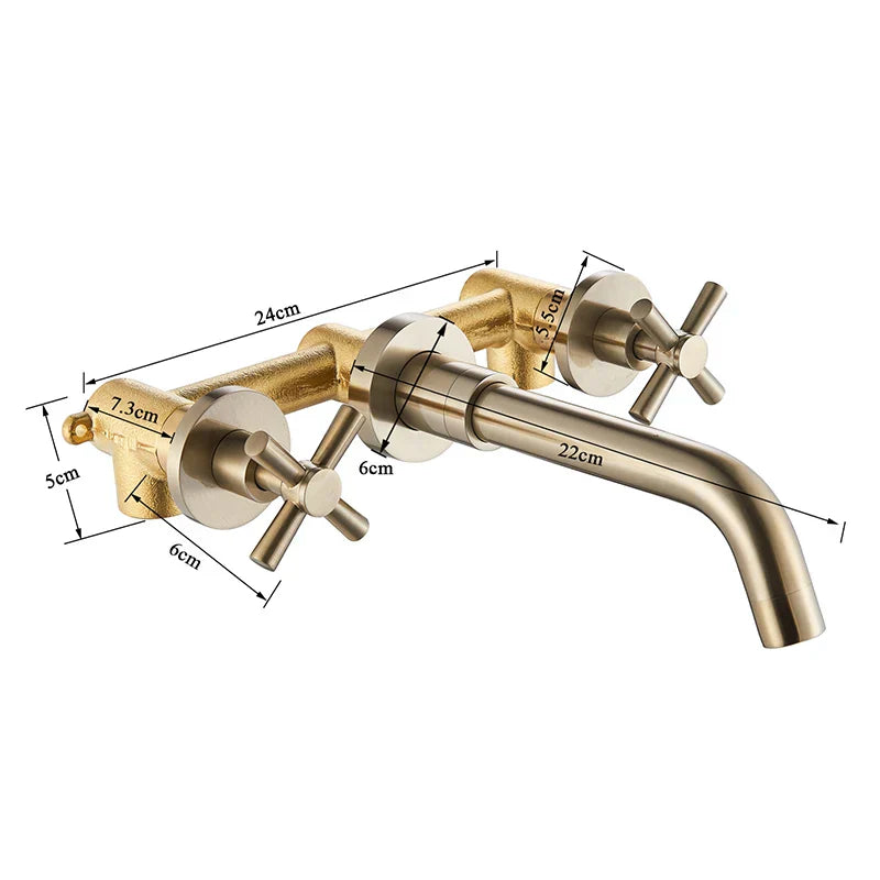 DecorBites™ Golden Dual Handle Wall Mounted Basin Faucet