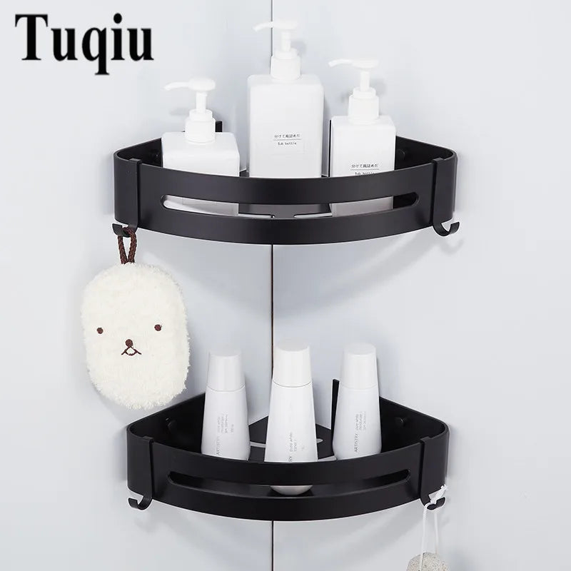 DecorBites™ Black Aluminum Bathroom Corner Shelf Wall Mounted